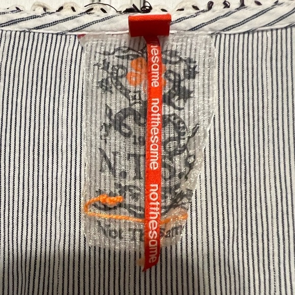 Not the same blue white pinstriped fit and flare ruffle sleeve dress whimsical - Picture 13 of 16